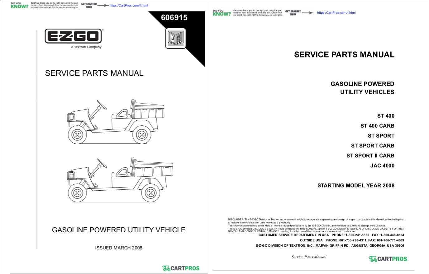 E-Z-GO Utility Vehicle Manuals - Golf Cart Parts, Manuals & Accessories ...